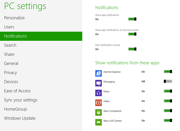 Toaster Notifications Selection windows 8