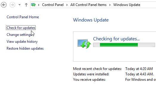 Windows 8 Check for updates windows
