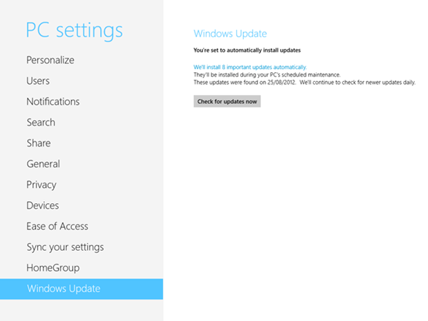 Windows 8 Manual Updates